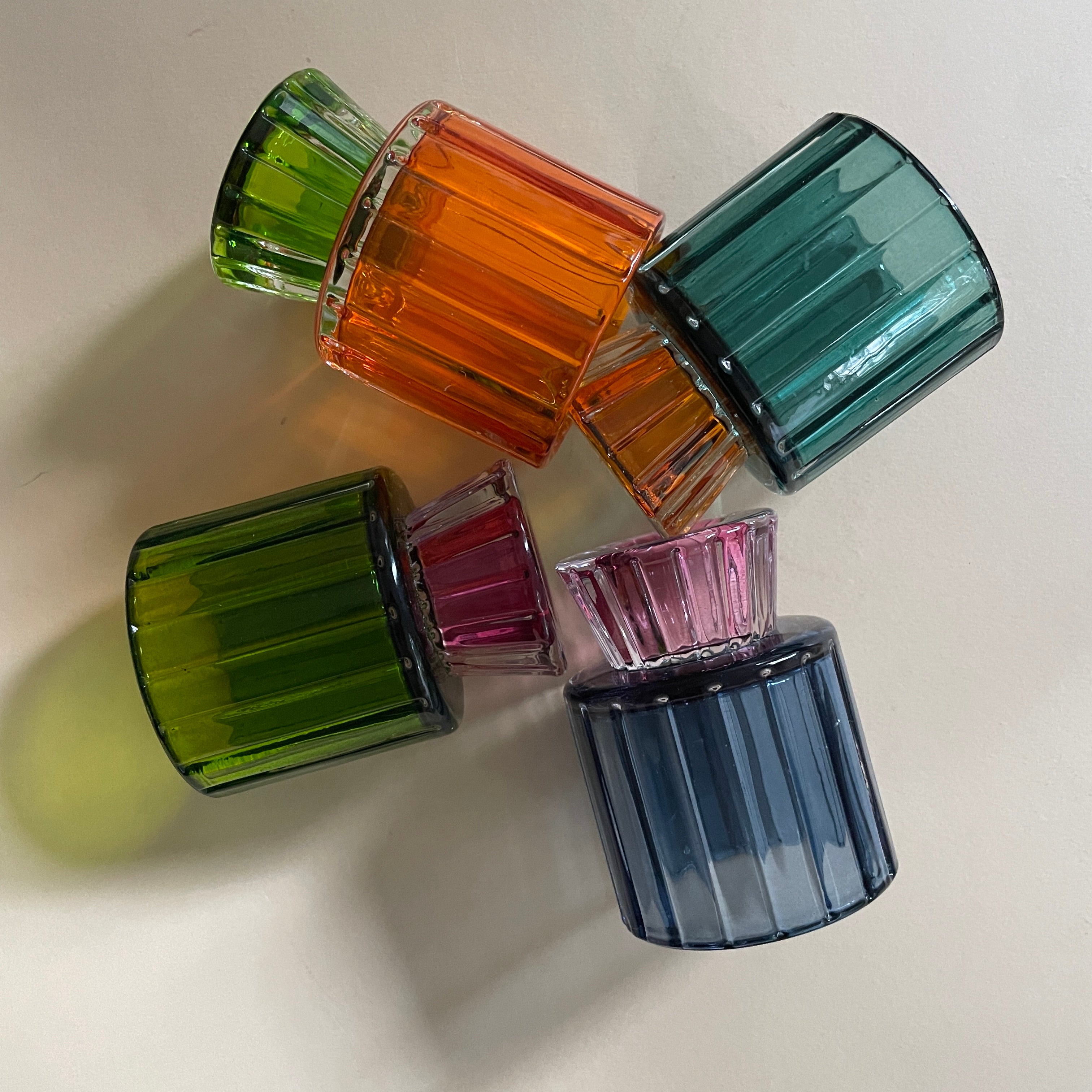 The Candle Club Multifunctionele gekleurde glazen kandelaar Groen/Roze