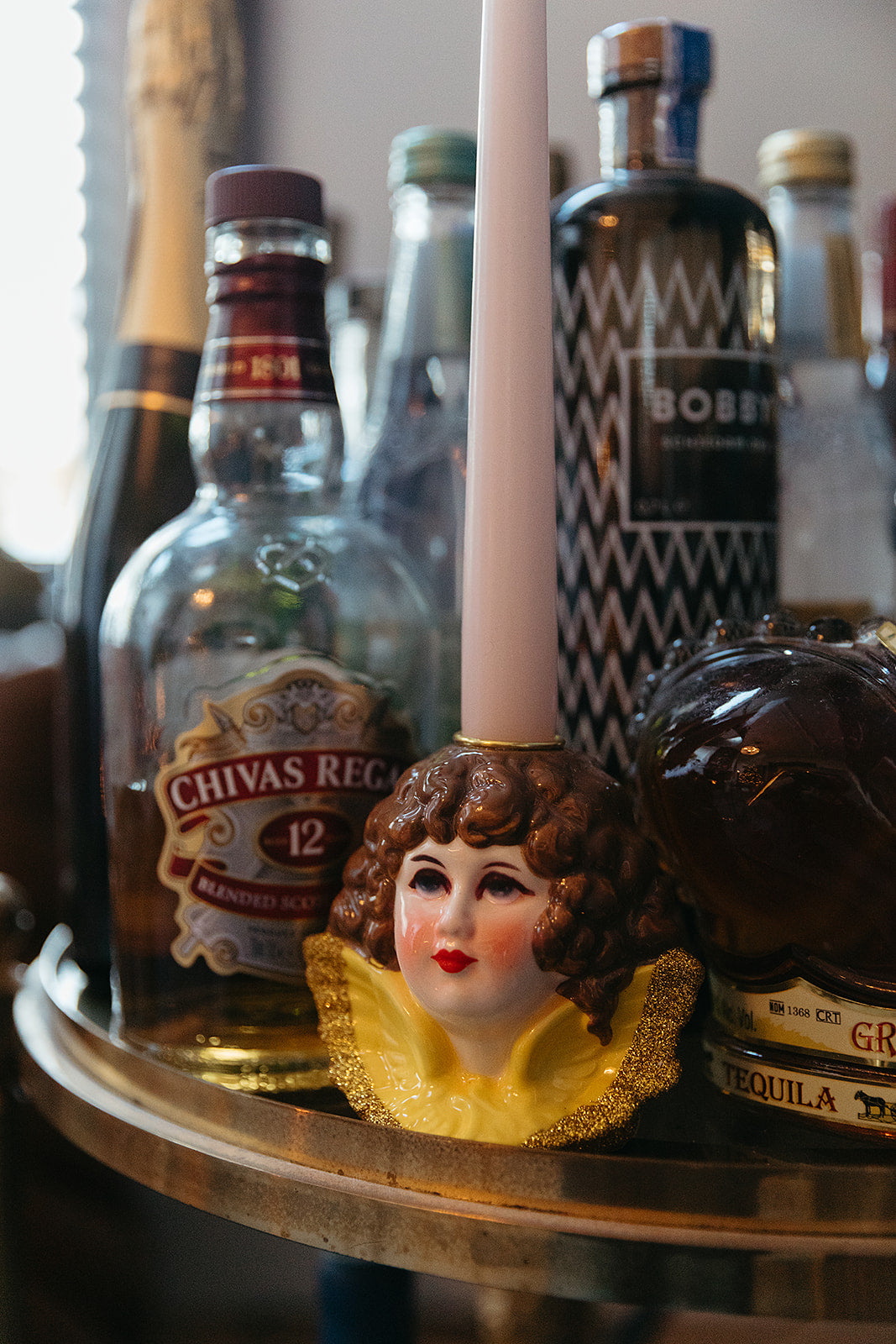 Rice keramieken kandelaar angel head geel