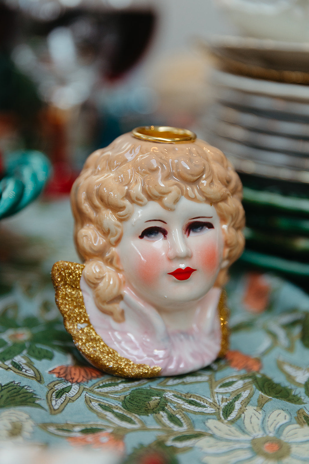 Rice keramieken kandelaar angel head lavendel.