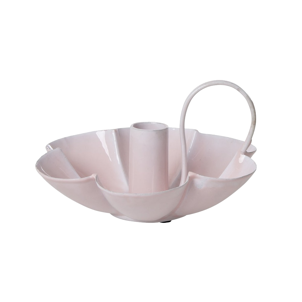 Rice metalen kandelaar bloem lichtroze