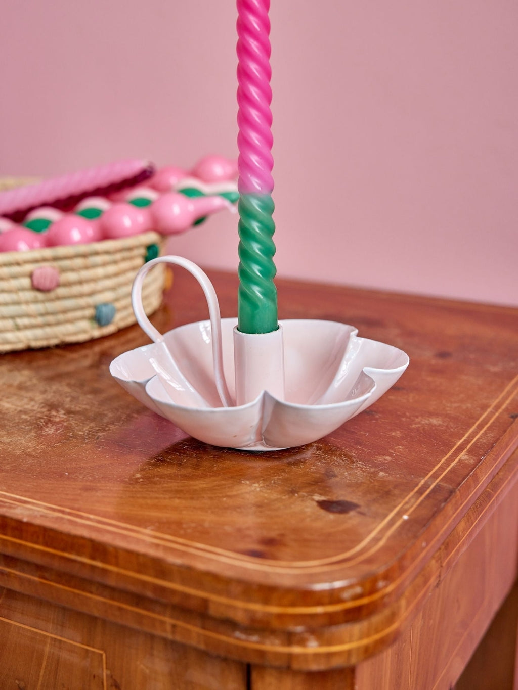 Rice metalen kandelaar bloem lichtroze