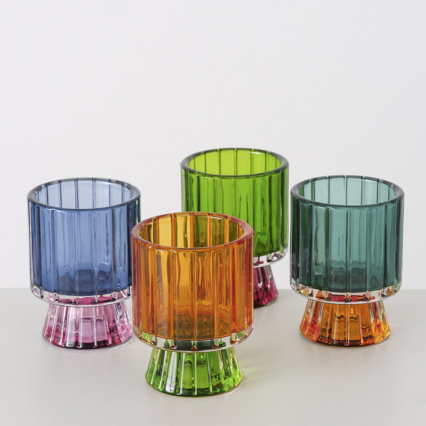 The Candle Club Multifunctionele gekleurde glazen kandelaar Groen/Roze
