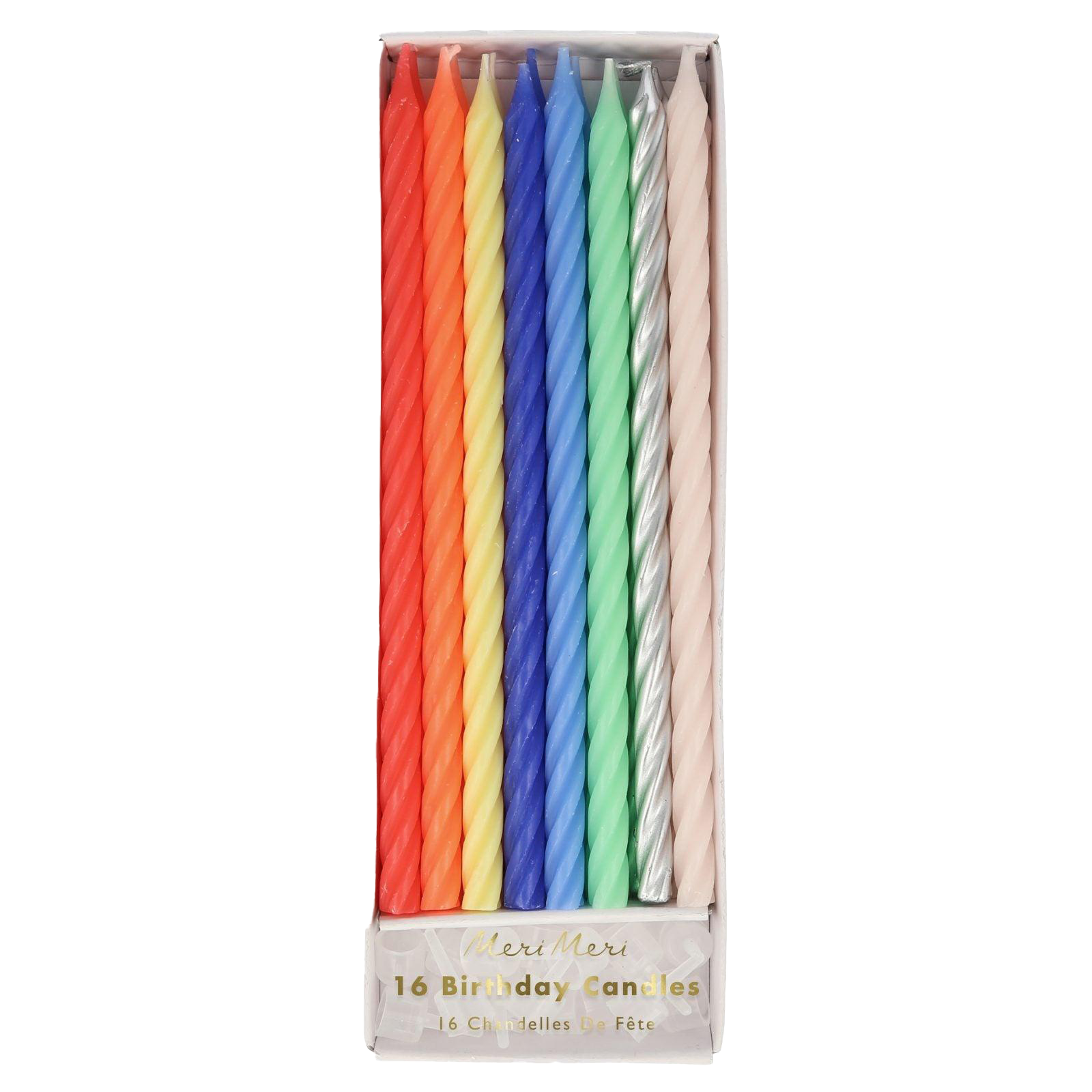 Meri Meri - Verjaardagskaarsen - Twisted Neon Multi - 16 stuks - 14cm