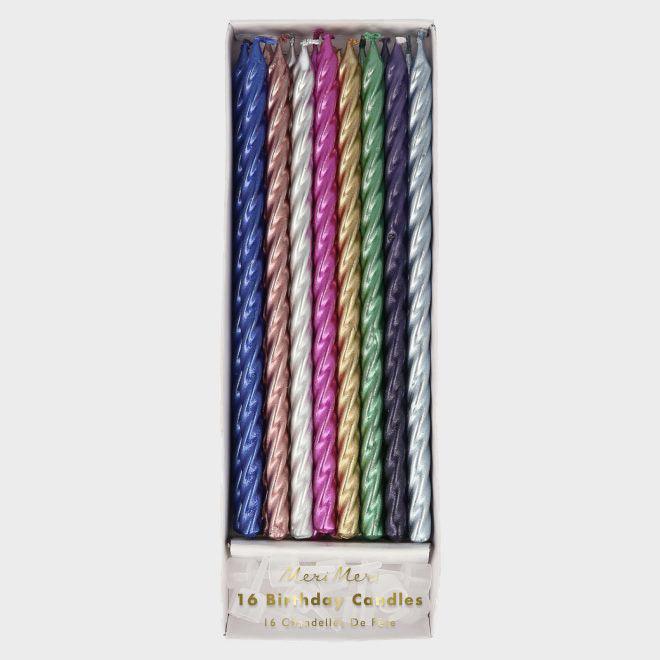 Meri Meri - Verjaardagskaarsen - Twisted Metallic Multi - 16 stuks - 14cm - The Candle Club