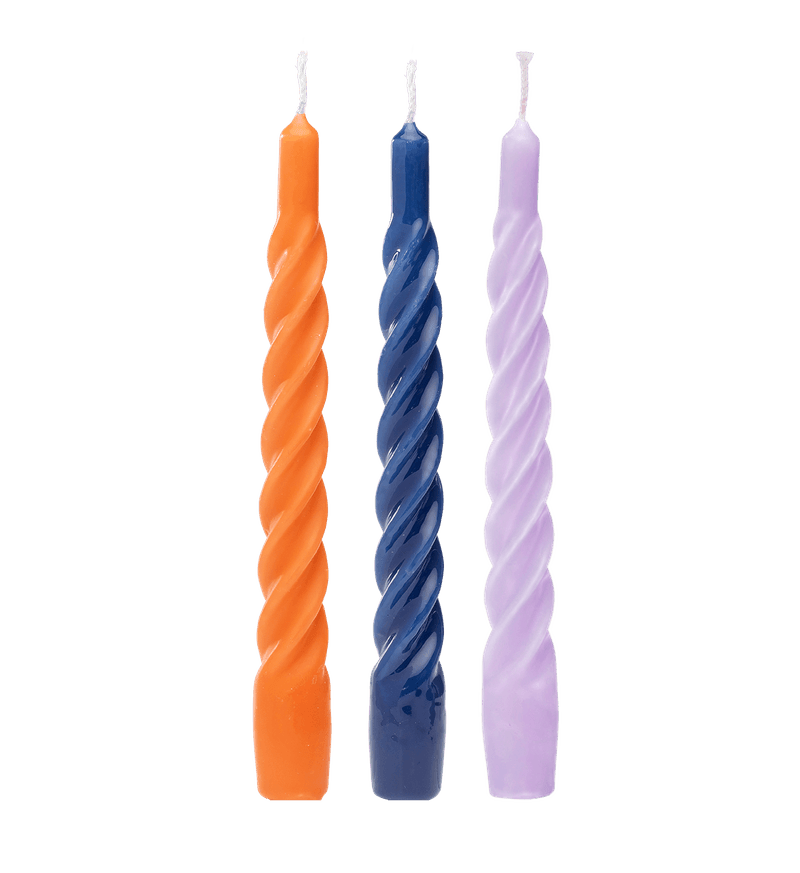 The Candle Club Twisted Candle Set - Bold (donkerblauw, oranje, lila) - The Candle Club