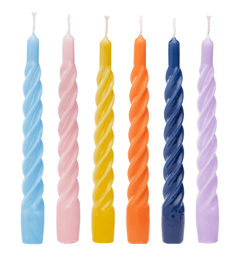 Twisted kaarsen, Italiaanse draaikaarsen - Regenboog - Rainbow - Set 6 stuks
