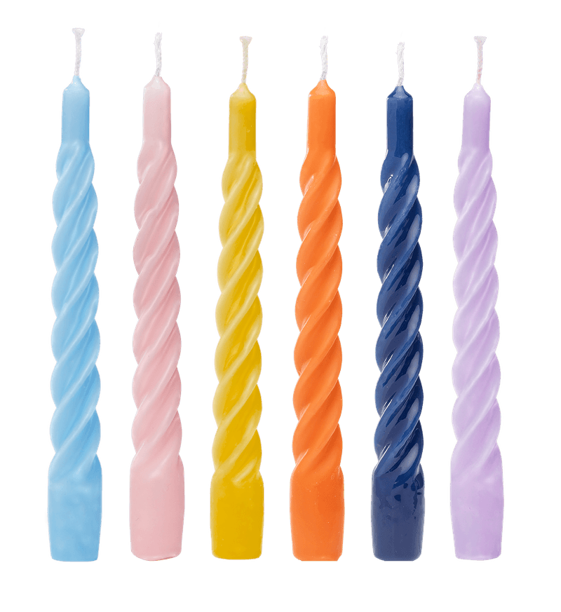 Twisted kaarsen, Italiaanse draaikaarsen - Regenboog - Rainbow - Set  6 stuks