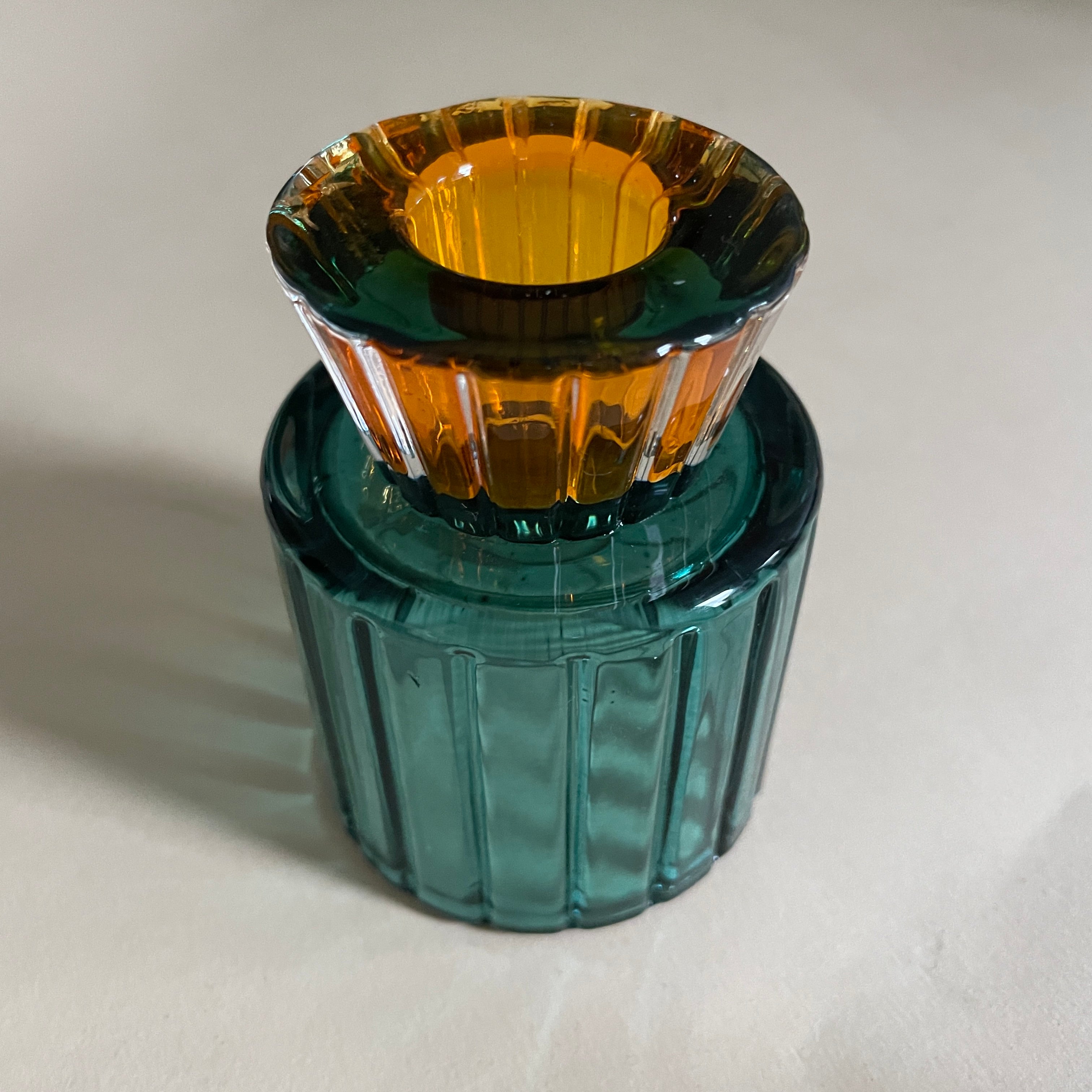 The Candle Club Multifunctionele gekleurde glazen kandelaar Petrol/Oranje