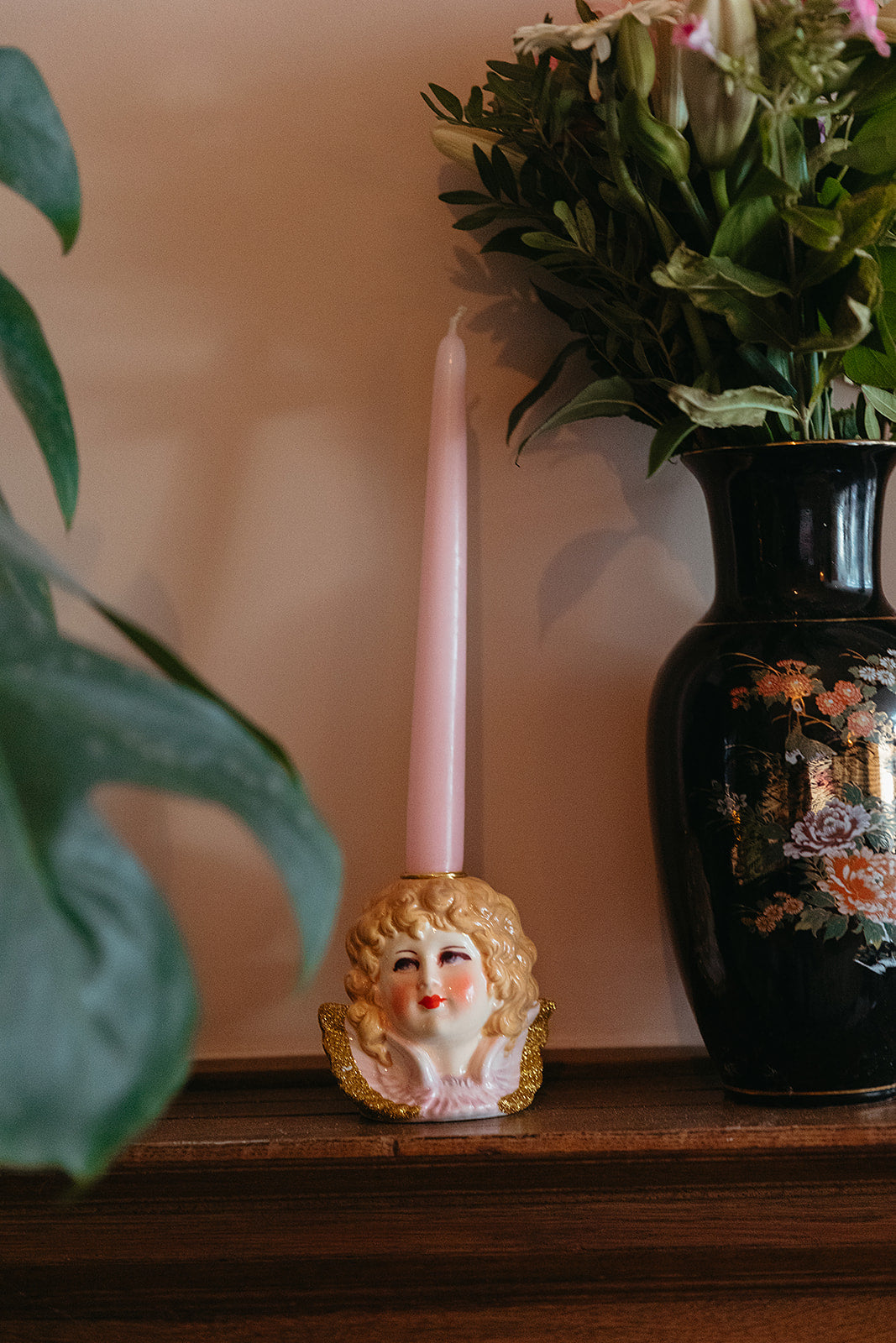 Rice keramieken kandelaar angel head lavendel.