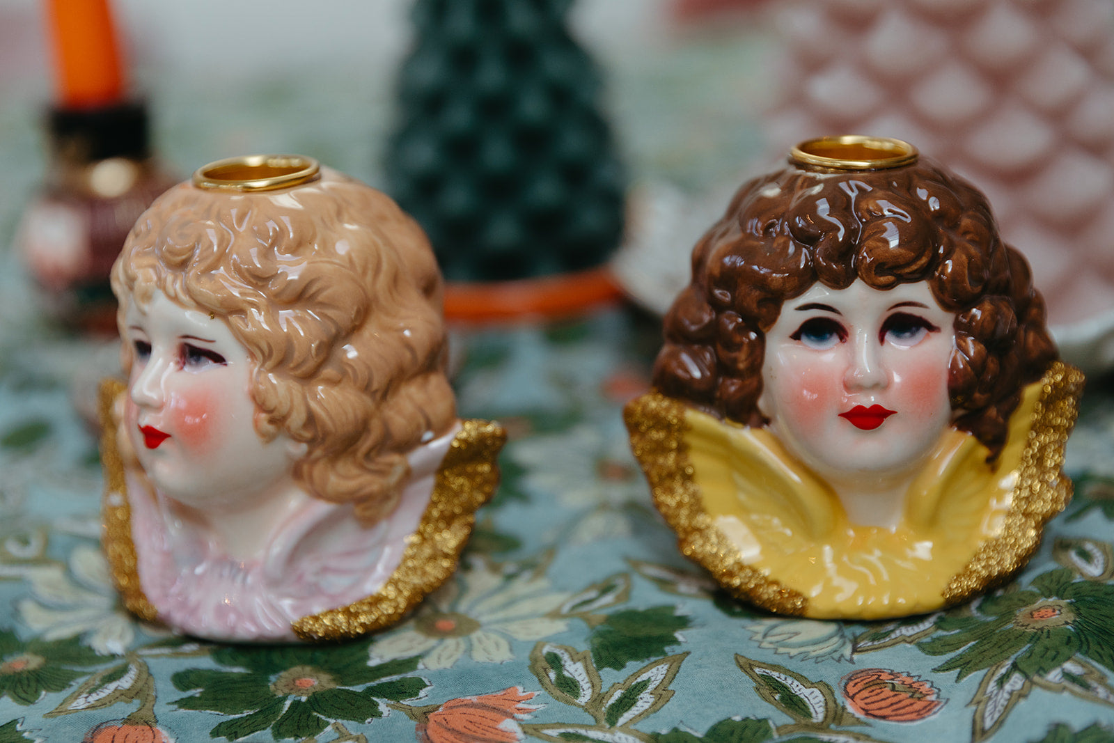 Rice keramieken kandelaar angel head lavendel.