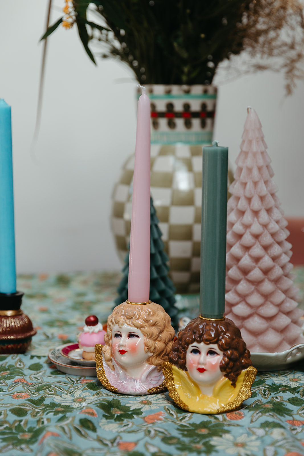 Rice keramieken kandelaar angel head geel