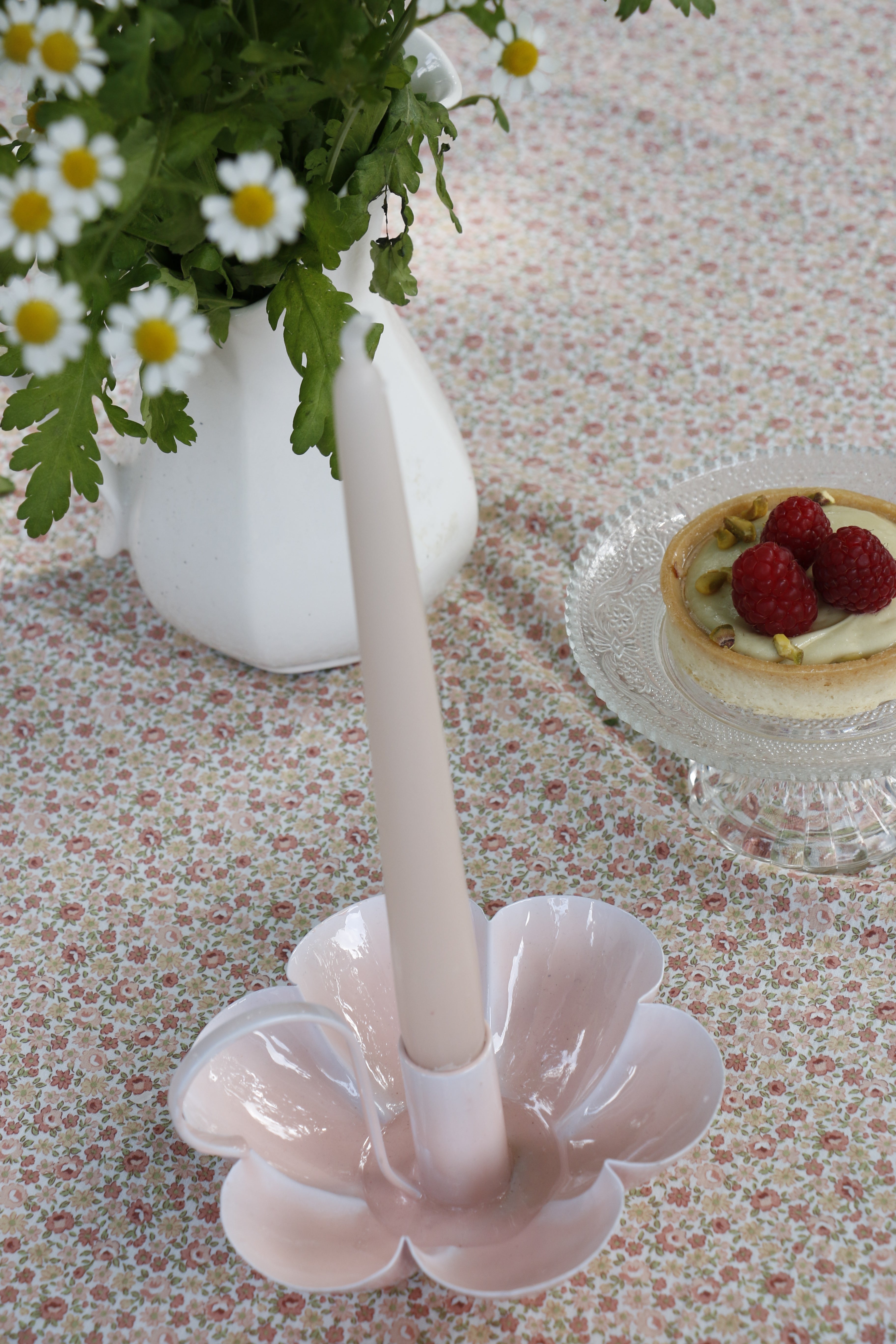 Rice metalen kandelaar bloem lichtroze