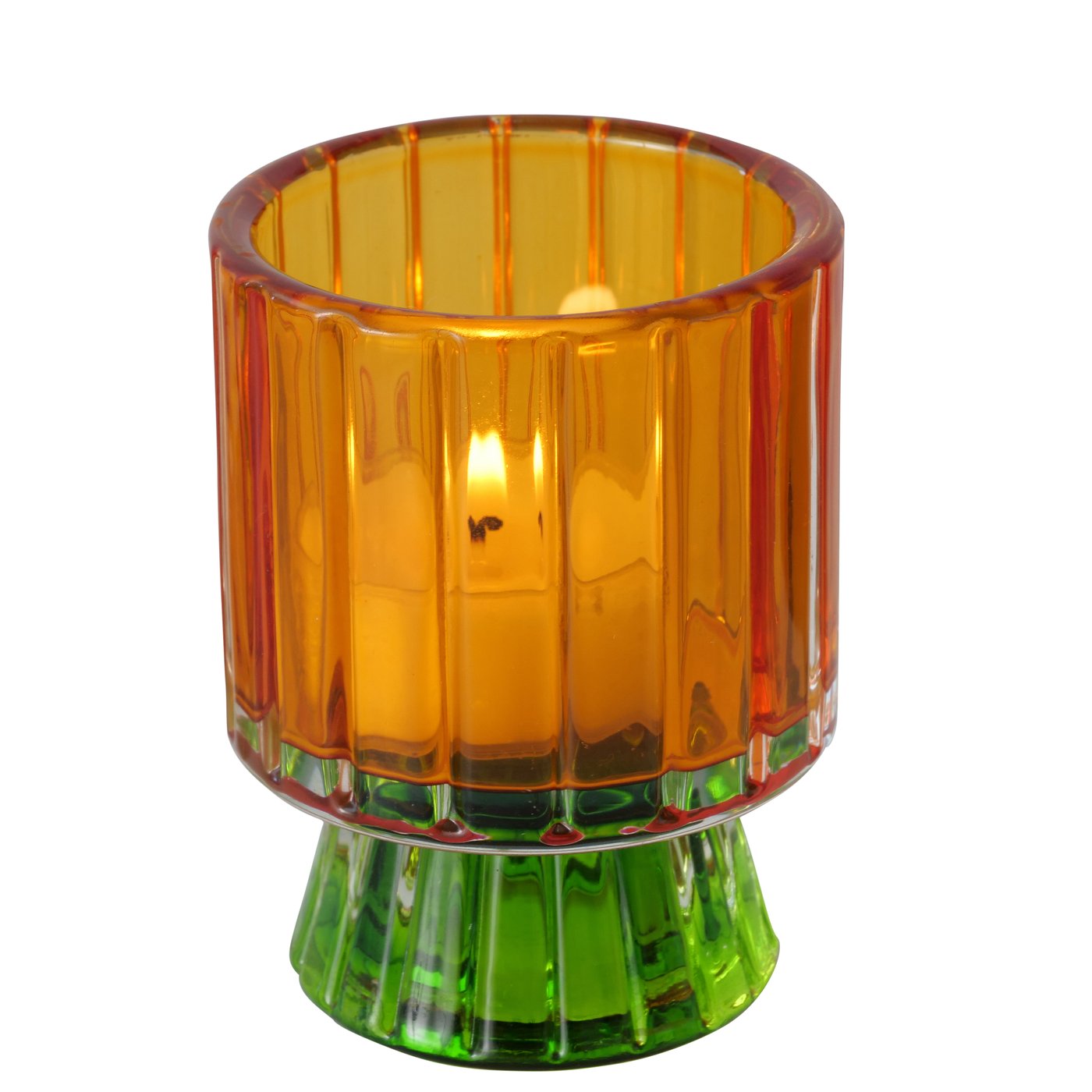 The Candle Club Multifunctionele gekleurde glazen kandelaar Oranje/Groen