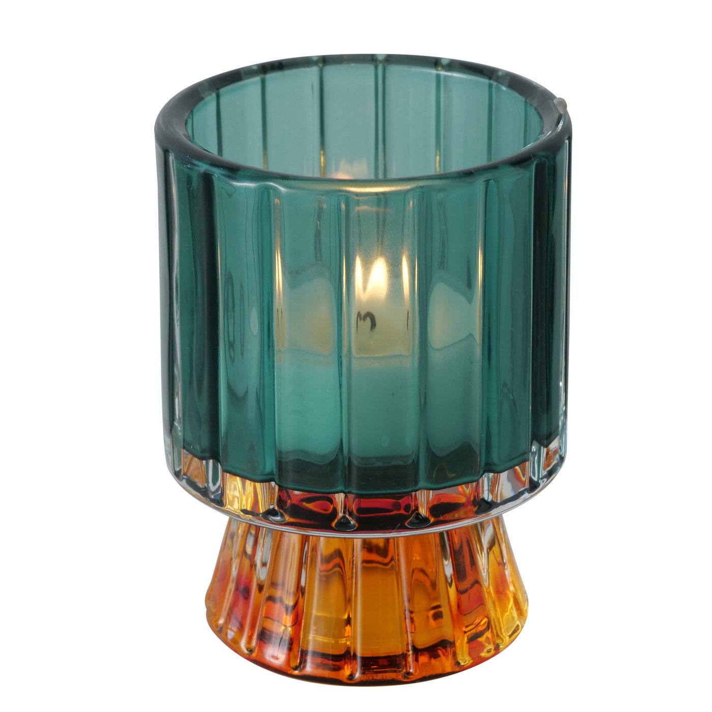 The Candle Club Multifunctionele gekleurde glazen kandelaar Petrol/Oranje