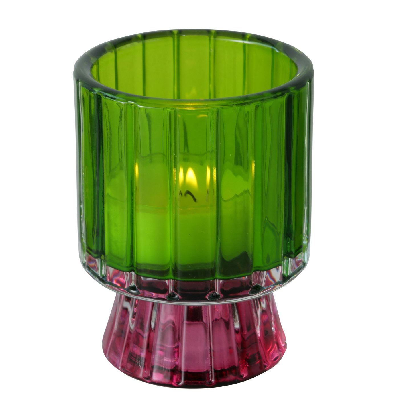 The Candle Club Multifunctionele gekleurde glazen kandelaar Groen/Roze