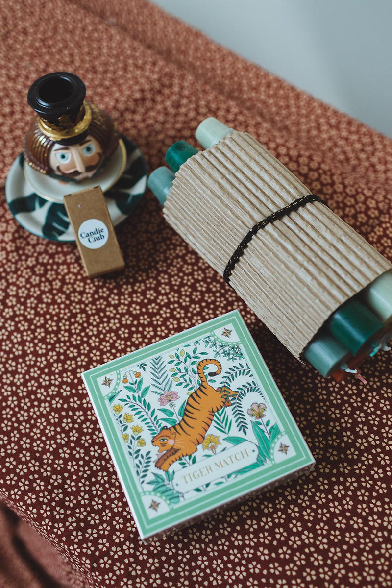 The Fine Matchbox Company - Archivist Ariane's green tiger Match Lucifers - The Candle Club