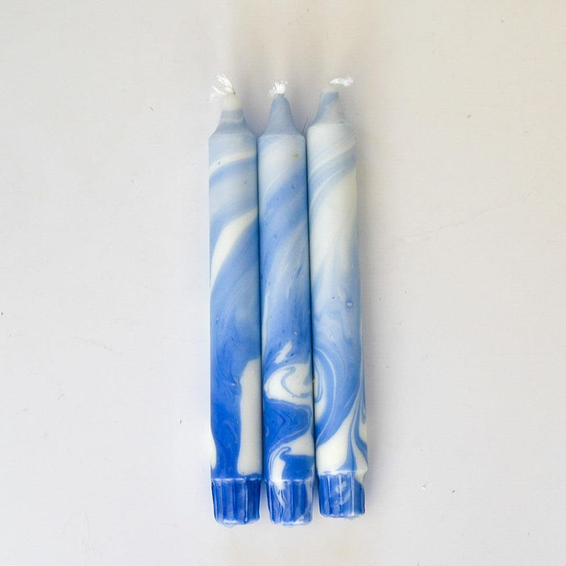 The Candle Club - Set van 3 marble dipped kaarsen - Blauw/Blue - The Candle Club