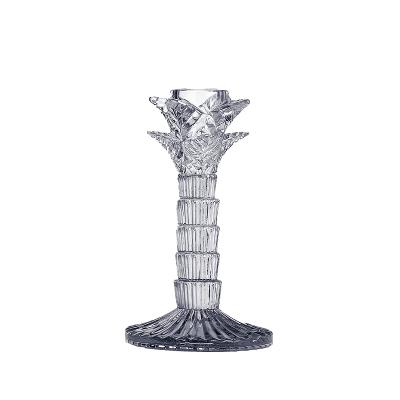 The Candle Club glazen kandelaar palmboom grijs 16cm - The Candle Club