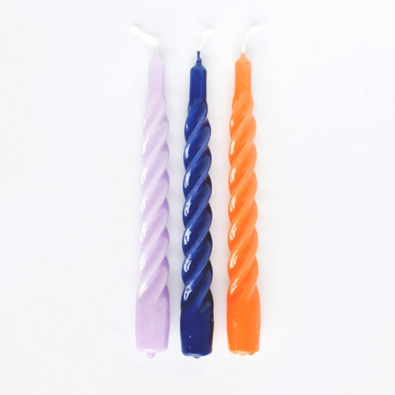 The Candle Club Twisted Candle Set - Bold (donkerblauw, oranje, lila) - The Candle Club