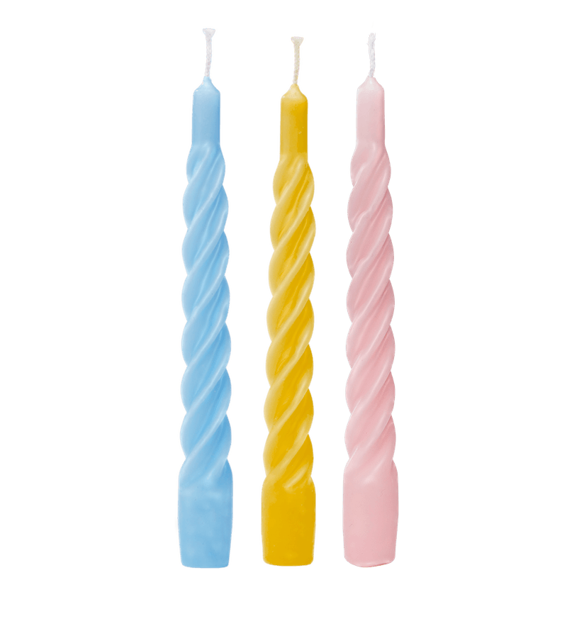 The Candle Club Twisted Candle Set - Candy (lichtblauw, geel, licht Roze) - The Candle Club